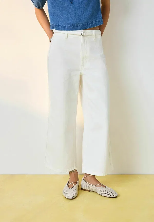 Джинсы Regular fit wide leg high waist crop, Next, белый — фото 3