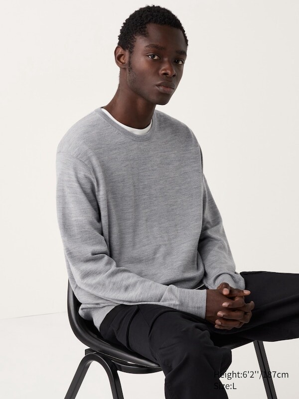 

Джемпер с круглым вырезом из мериноса Uniqlo, серый