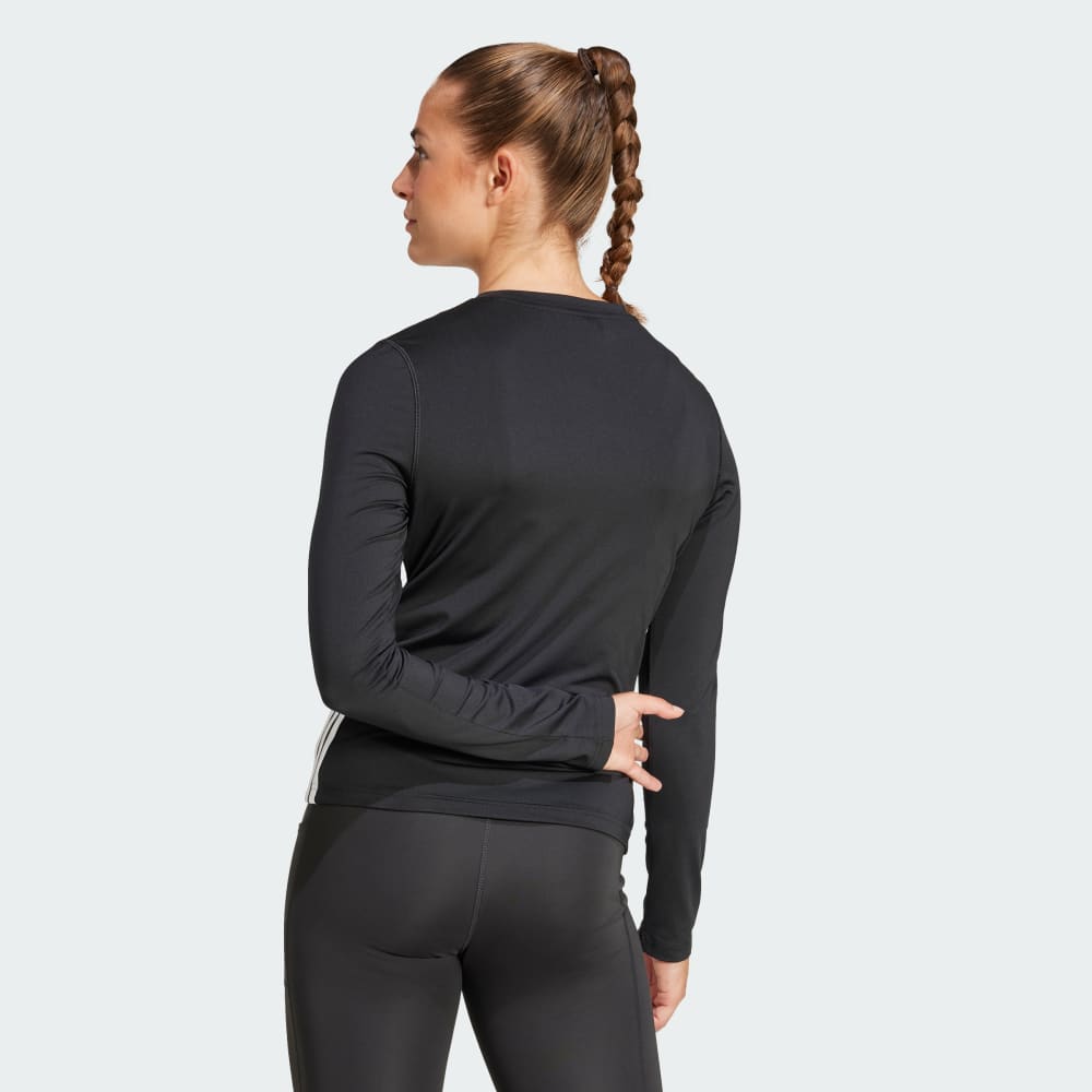Спортивный топ Adidas Essentials Long Sleeve 3-Stripes Workout Top, черный/белый — фото 2