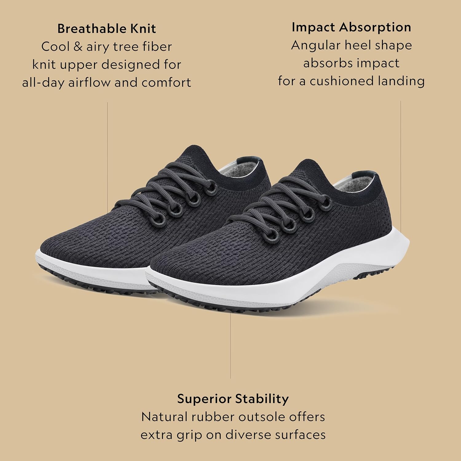 Мужские кроссовки Allbirds Tree Dasher 2 для активного бега и ходьбы, черный — фото 3