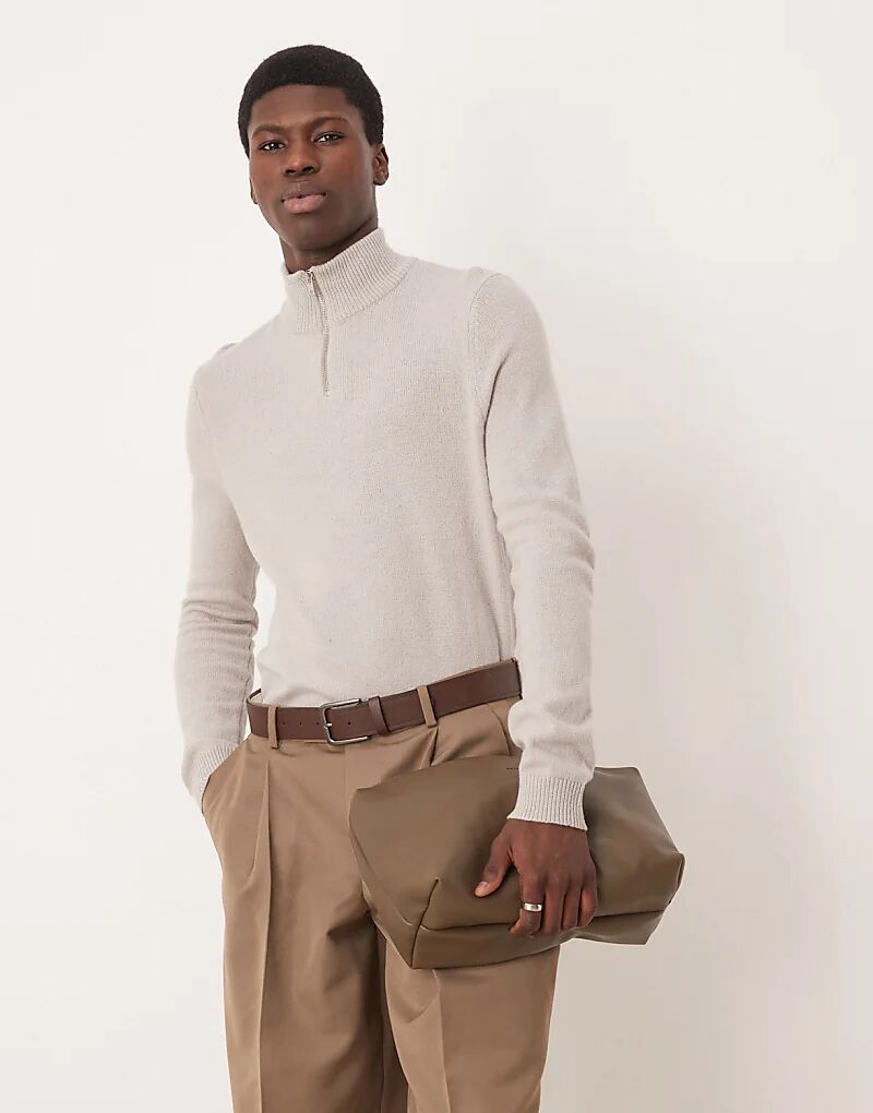 

Вязаный джемпер из овечьей шерсти ASOS DESIGN с застежкой-молнией на четверть часа, светло-серый