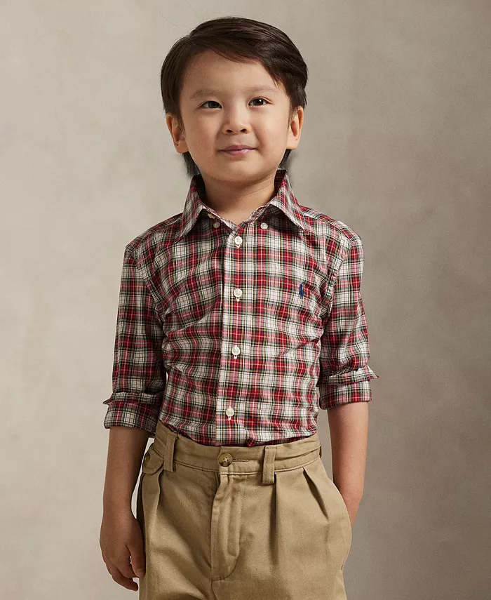 

Мальчиковая рубашка из хлопкового поплина в клетку для возраста 2-7 лет Polo Ralph Lauren, красный