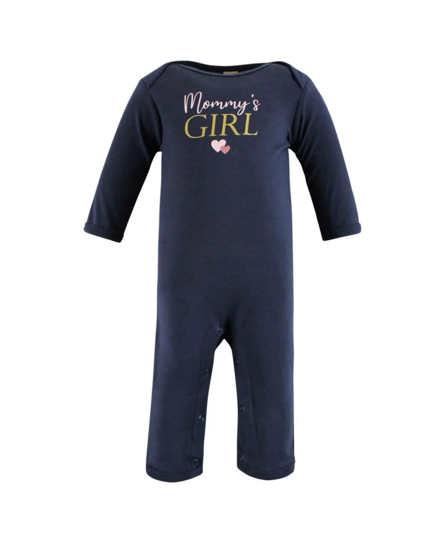 Мягкий хлопковый комбинезон для девочек Hudson Baby, girl mommy розовый темно-синий — фото 4