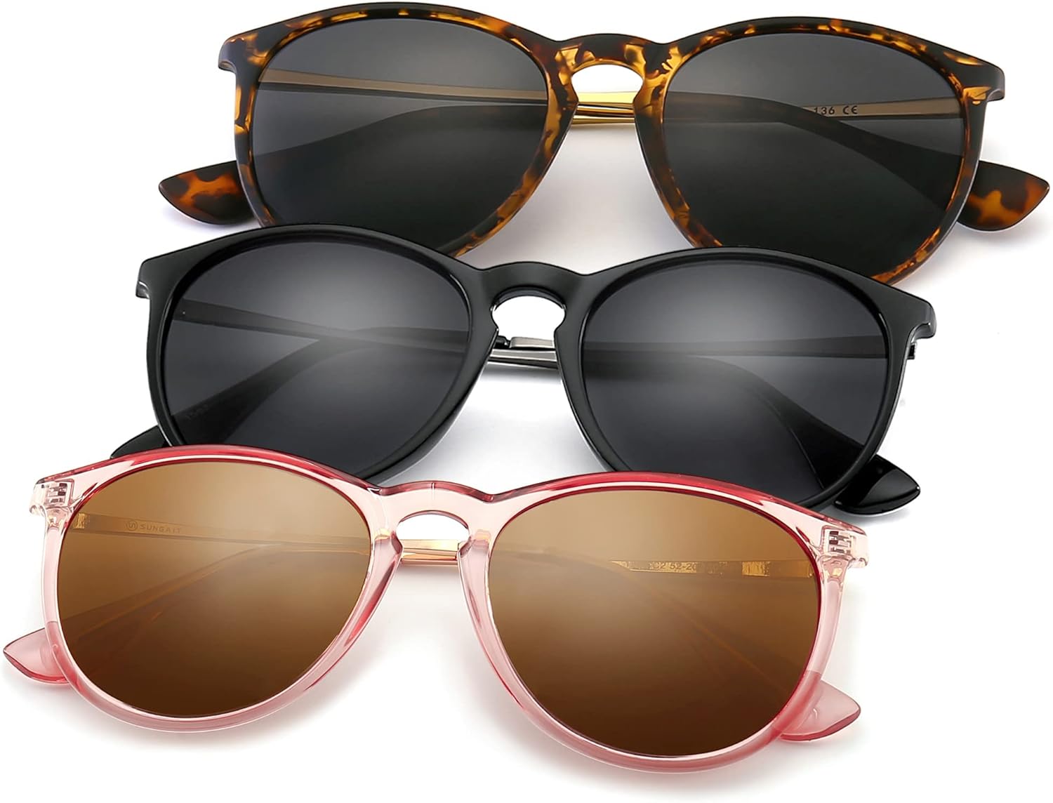 

Солнцезащитные очки SUNGAIT Premium Vintage Round для женщин и мужчин, классический ретро-стиль, 3 Pack (Polarized): Matte Black/Gray+glossy Pink Brown/Light-brown+matte Amber/Gray