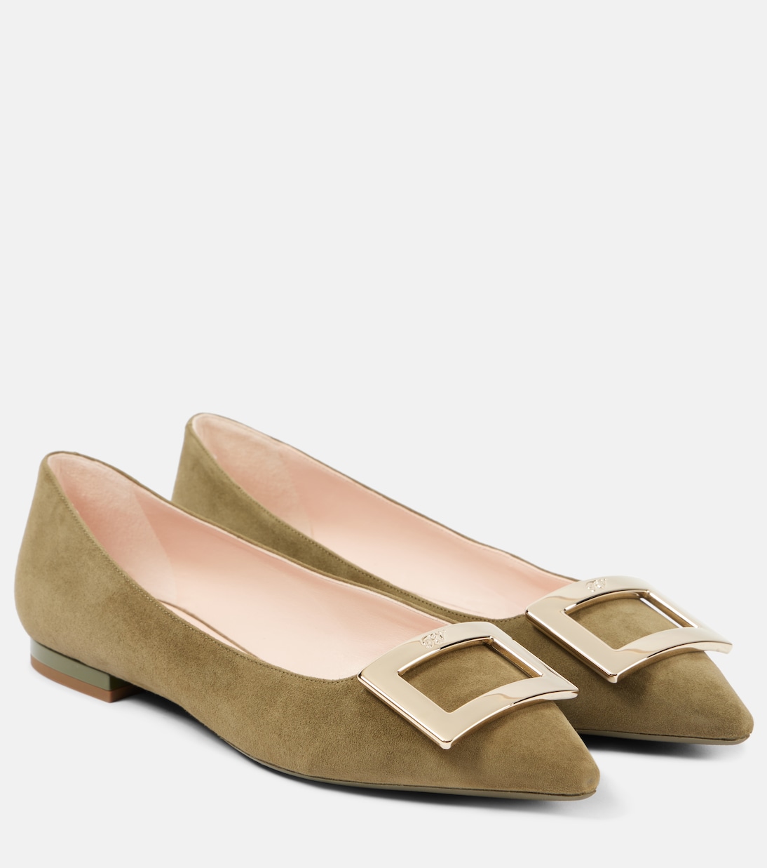 Замшевые балетки Gommettine Ball Roger Vivier, Olive Green