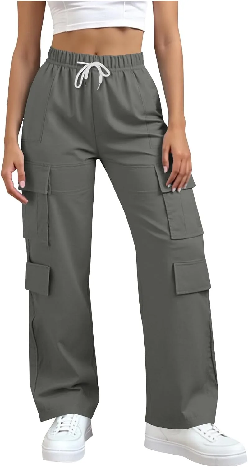 

Женские карго штаны с высокой талией и широкими штанинами GOHRSHA