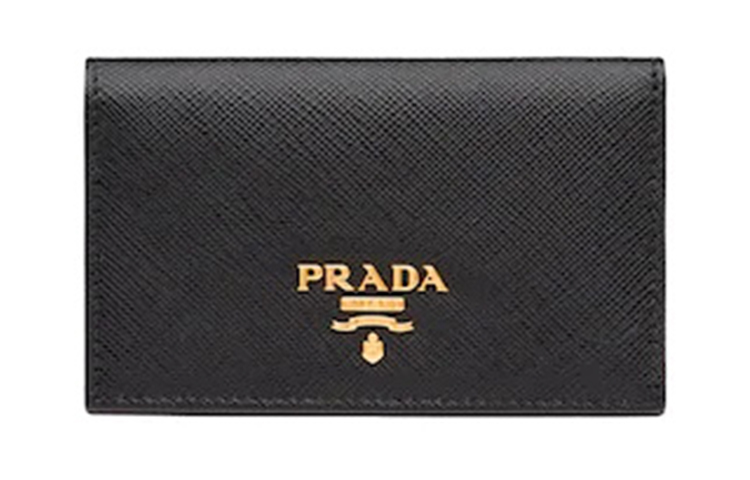 

PRADA Кошелек для карт из сафьяновой кожи, унисекс, черный