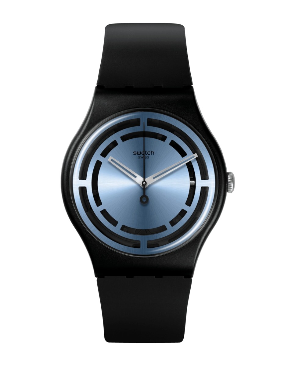 

Часы с обведенными линиями, черный силиконовый ремешок Swatch, черный