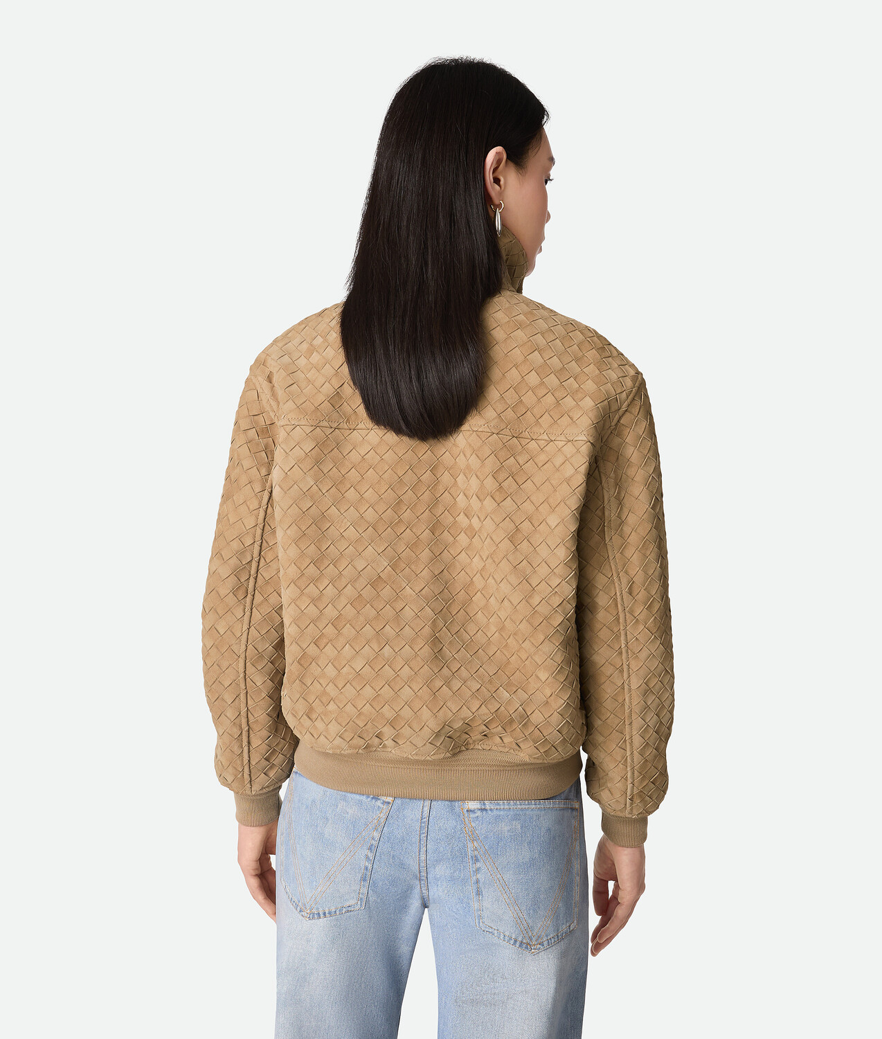 Intrecciato suede blouson BOTTEGA VENETA, тростниковый сахар — фото 3