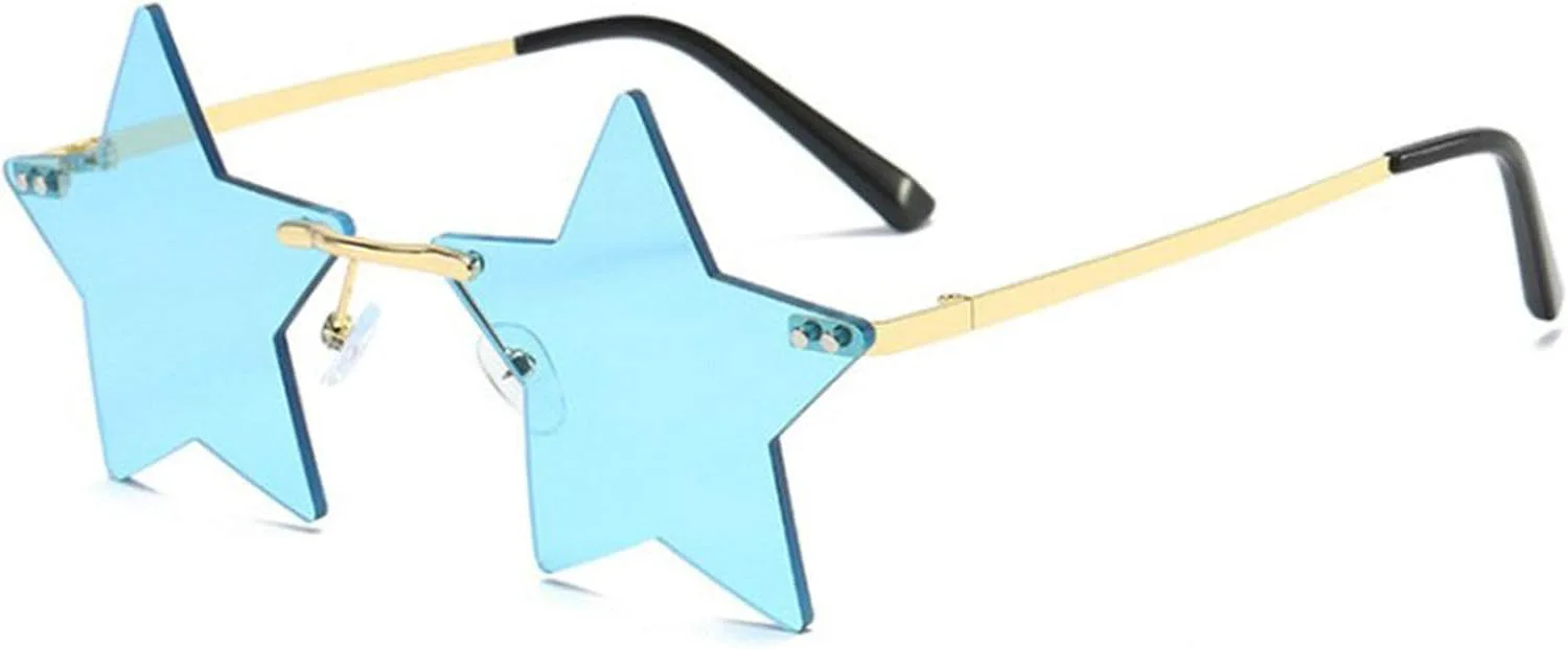 

Солнцезащитные очки Willochra без оправы в форме звезды, прозрачные солнцезащитные очки для женщин/мужчин, очки для вечеринок, очень милые очки с пентаграммой, Blue