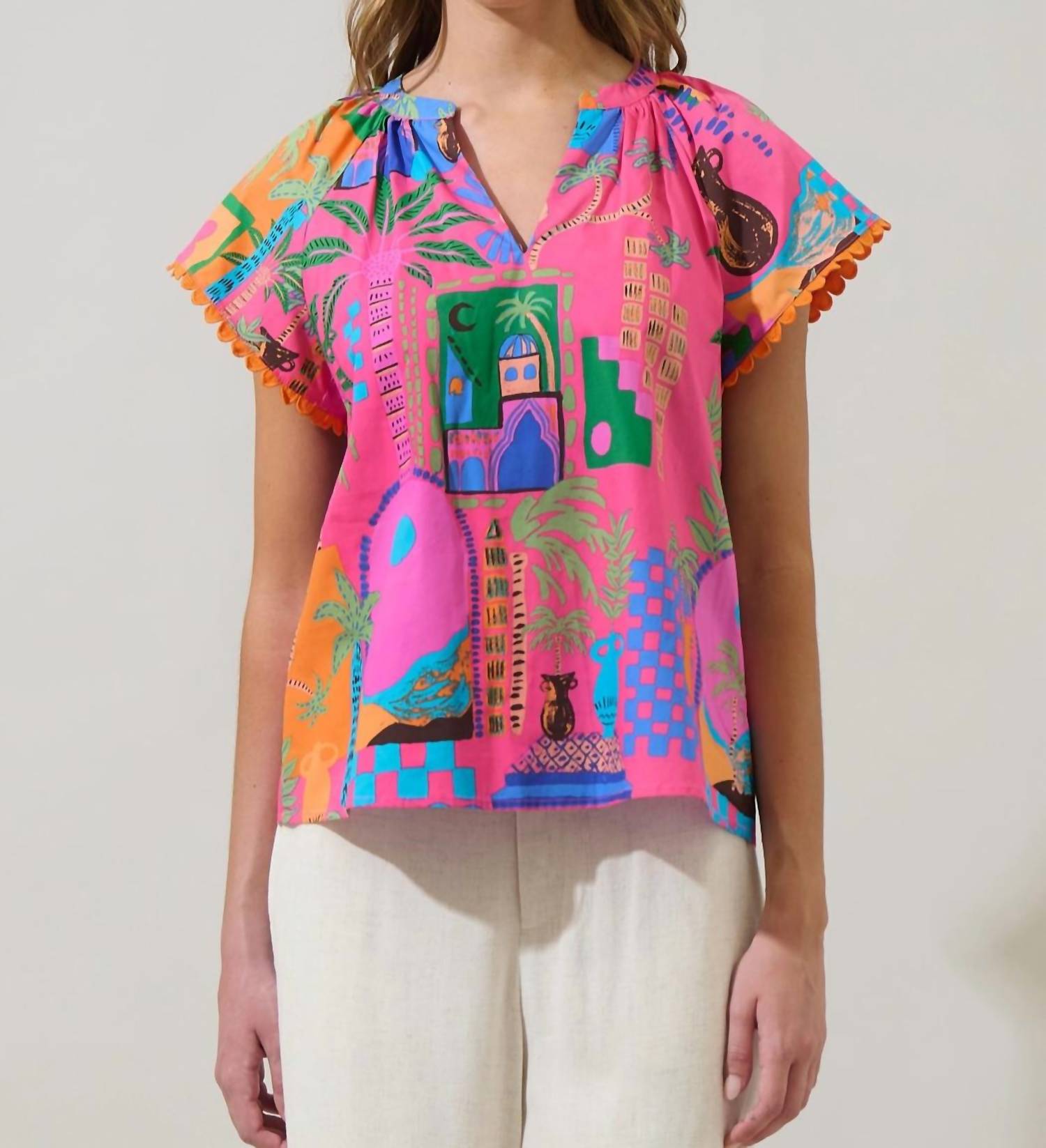 

Ланус Сити Аля топ с разрезом на горловине в фуксии мульти SUGARLIPS