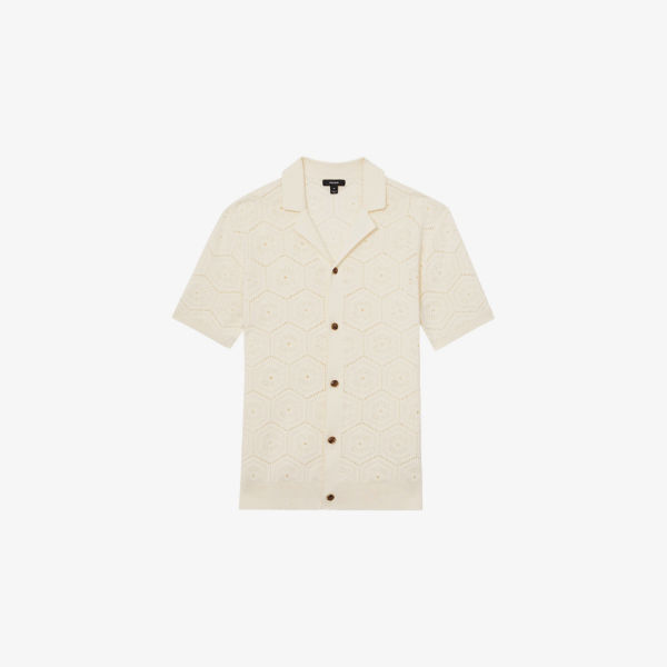 

Рубашка Reiss Royce pointelle из хлопка с коротким рукавом, белый