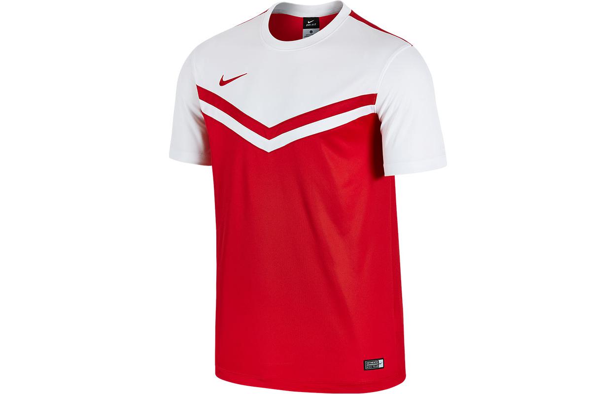 Nike Мужская футболка, красная с белым, с круглым вырезом, умеренно прямой крой — фото 3