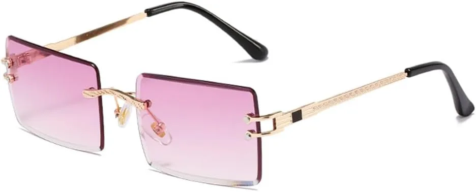 

Солнцезащитные очки без оправы прямоугольной формы для женщин, очки без оправы для мужчин, сверхлегкие очки с защитой от УФ-излучения UV400 LANGSER, Gold Purple