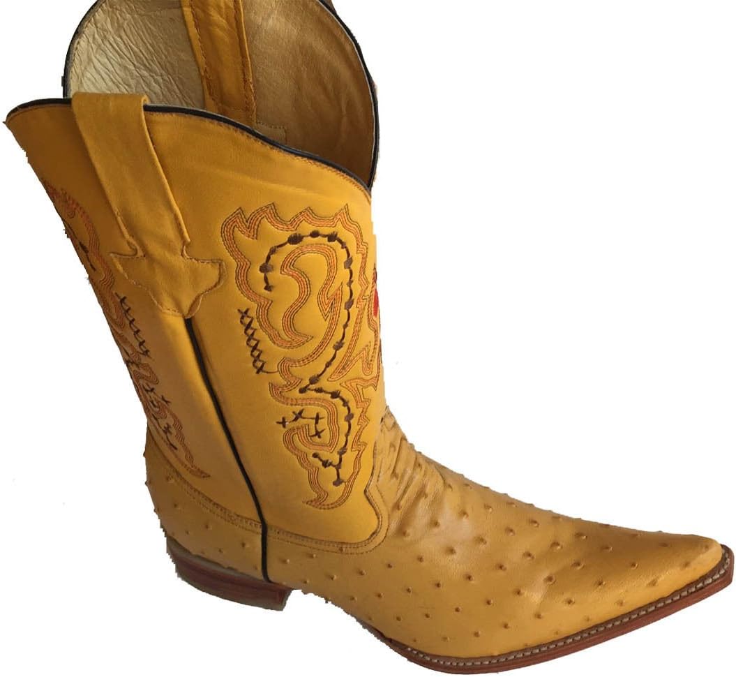 

Ковбойские сапоги из натуральной кожи с тиснением под страуса, ручная работа, роскошные сапоги Dona Michi, желтый