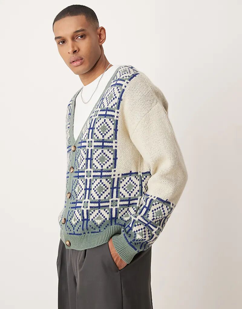 

Свободный кардиган свободного кроя с ацтекским узором в камне ASOS DESIGN