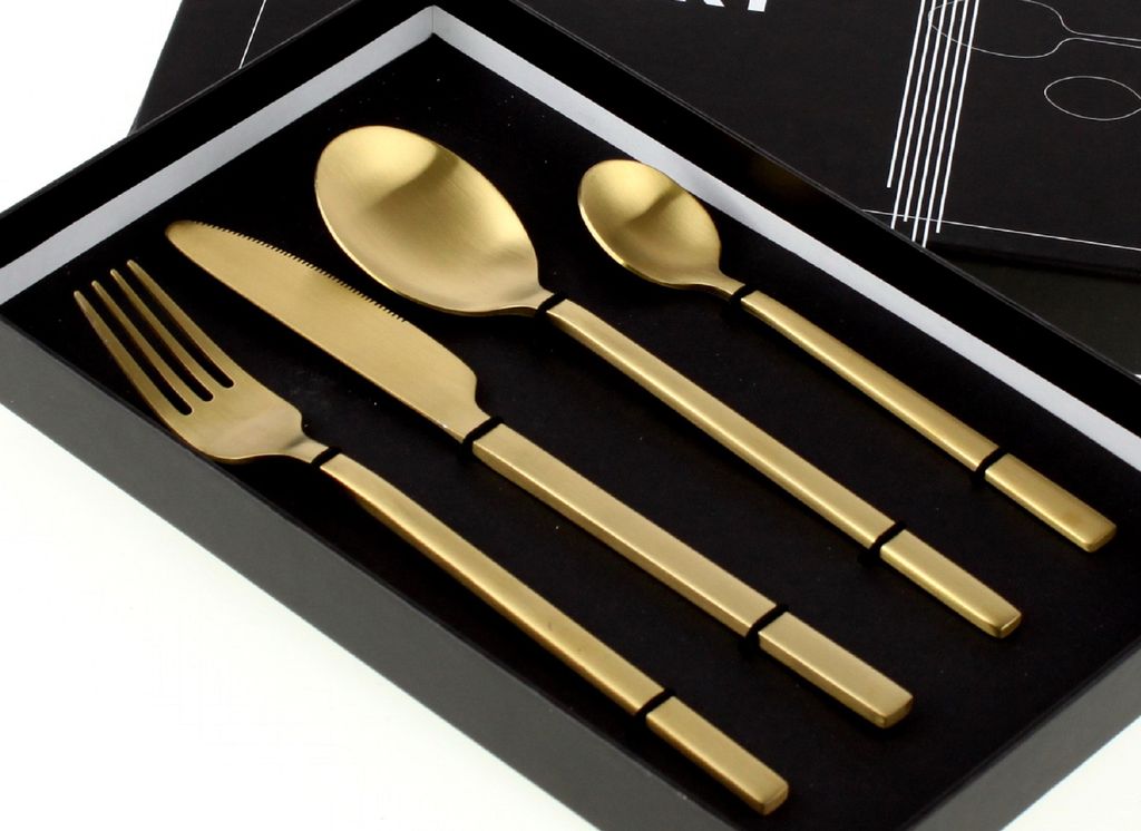 

Набор столовых приборов Golden Cutlery, 4 предмета, кухонный набор из нержавеющей стали золотого матового цвета, новый degawo