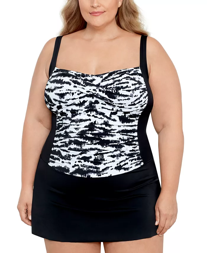 

Купальник с контролем живота Plus Size Twist Bra Skater Swim Solutions, черный