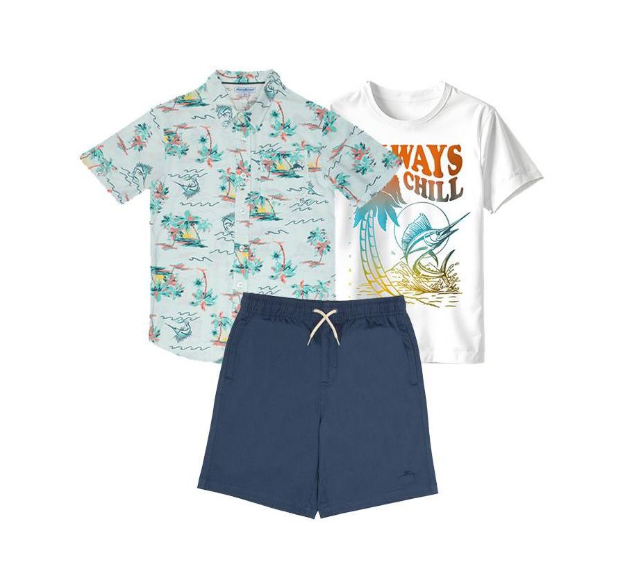

Детский комплект из трех предметов: рубашка на пуговицах, футболка и шорты Tommy Bahama, White/blue
