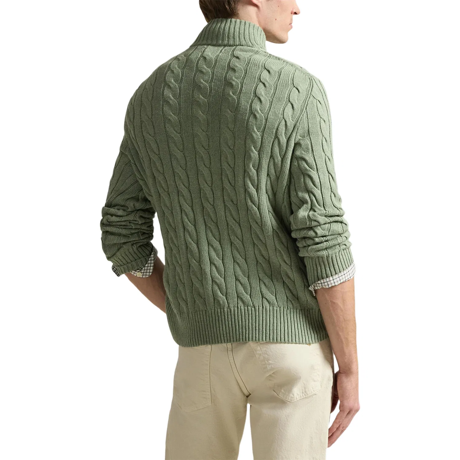 Свитер с полузастежкой-молнией, вязаный косами Polo Ralph Lauren, Fern Green — фото 4