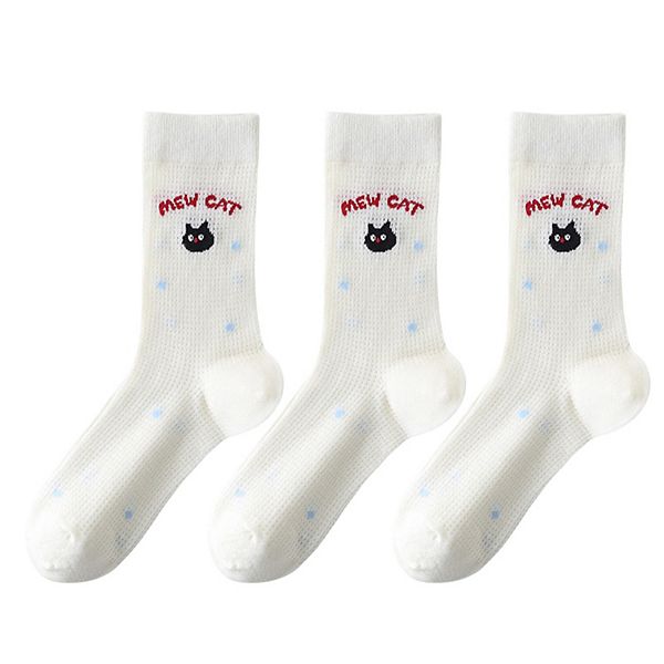 

Женские носки с милой вышивкой в мультяшном стиле, 3 пары, веселый принт, мягкая хлопковая вязка Anna-Kaci, White