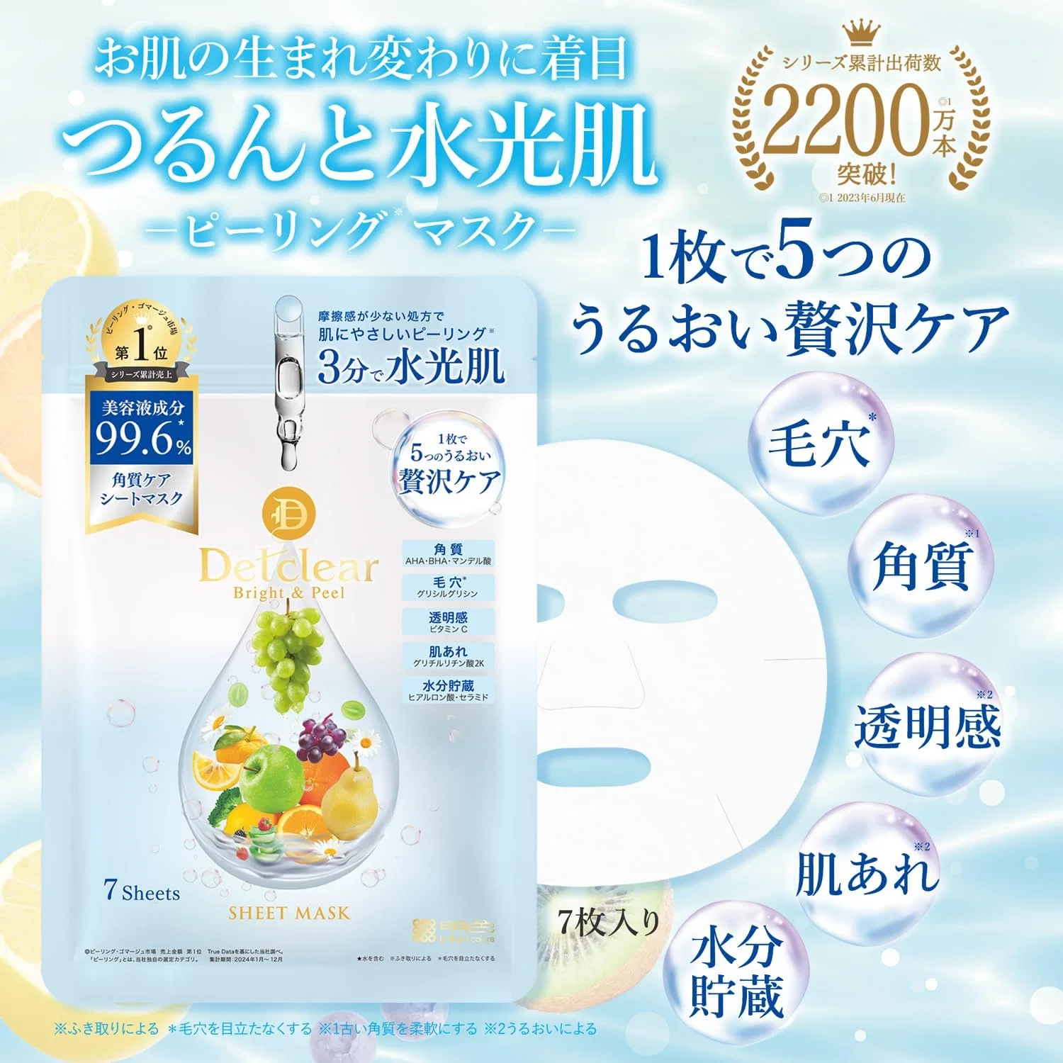 Пилинг-маска Det Clear Bright & Peel Sheet Mask 7 шт., миндальная кислота, аромат Шардоне — фото 2