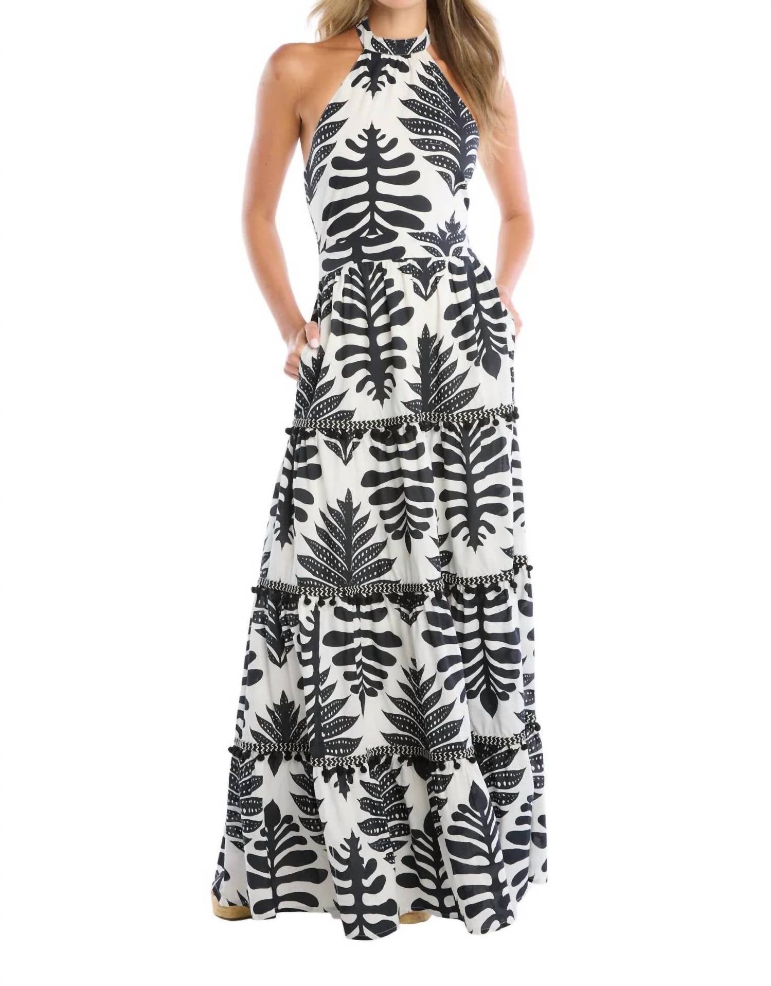 

Платье Miley на бретелях с принтом черных пальм ALLISON NEW YORK