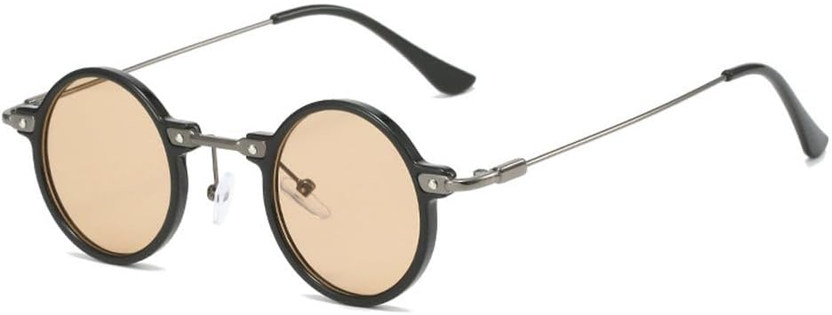 

Ретро маленькие круглые женские солнцезащитные очки с прозрачными линзами цвета океана, защита от УФ-излучения UV400, мужские солнцезащитные очки в стиле панк TKKTLLT, Black Champagne