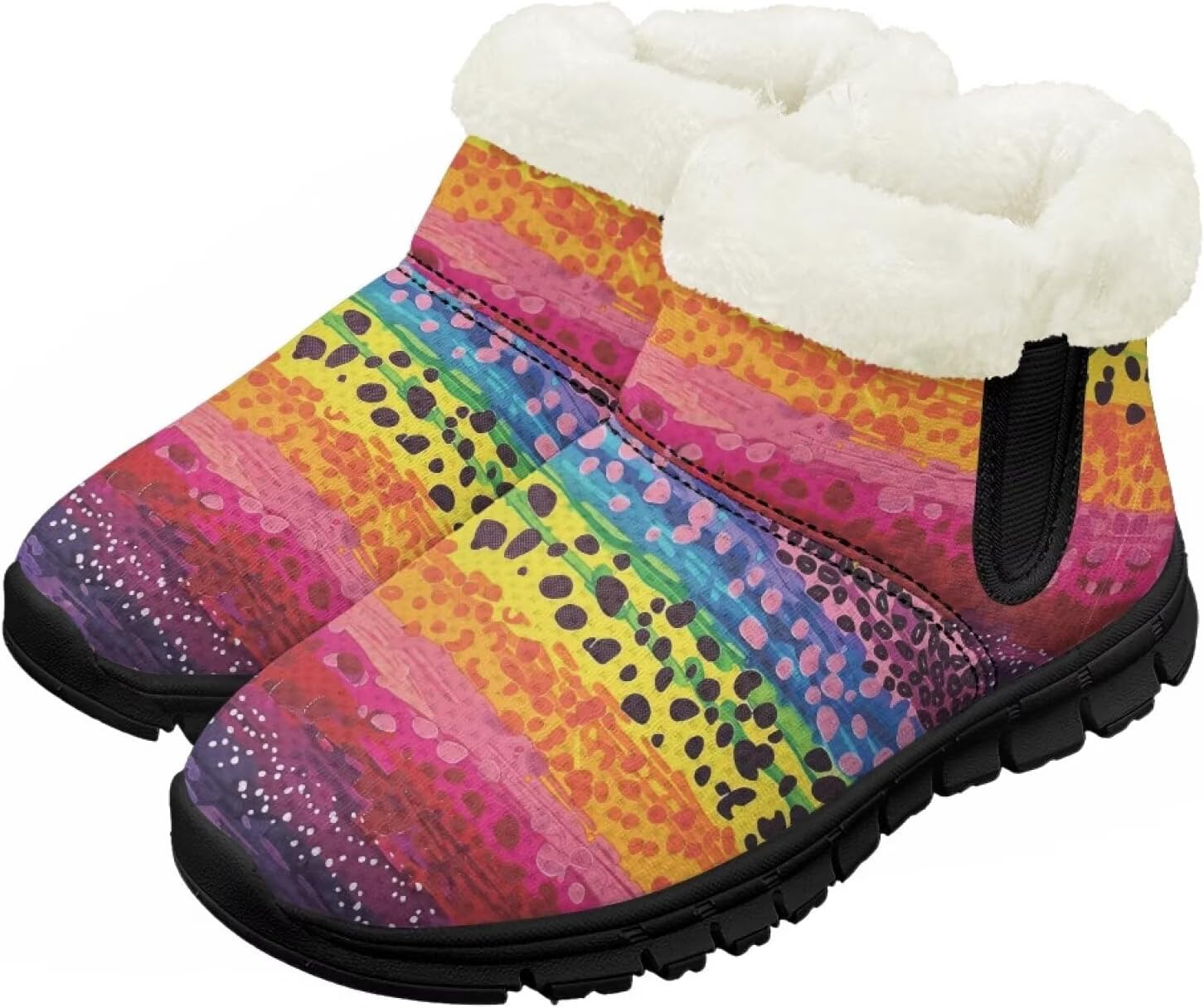 

Детские зимние ботинки для девочек и мальчиков, утепленные, с меховой подкладкой, водонепроницаемые, легкие, противоскользящие Chririnla, Rainbow Polka Dot