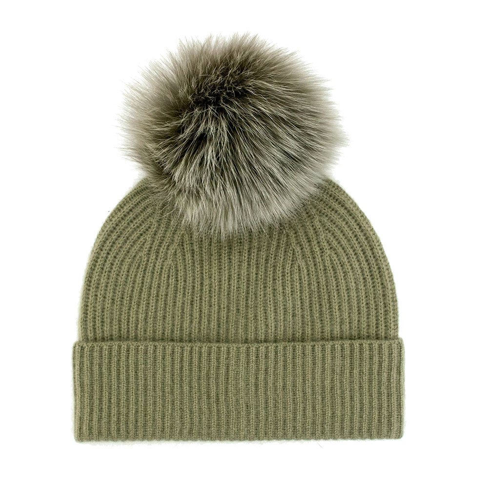 

Вязаная кашемировая шапка Peter Glenn с помпоном из натурального лисьего меха (женская), Khaki/Khaki Fox