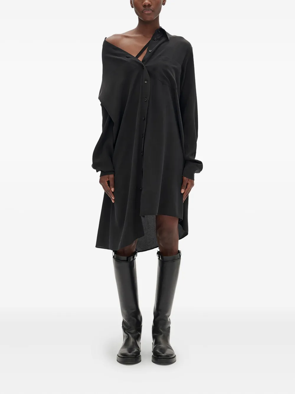 

Платье-рубашка миди Halina с заниженной линией плеч Ann Demeulemeester, черный