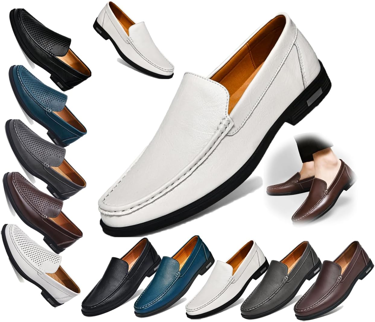 

Мужские кожаные лоферы, удобные туфли-слипоны, комфортная повседневная обувь, мужские оксфорды, подходят для работы, бизнеса, офиса и других мероприятий Generic, белый