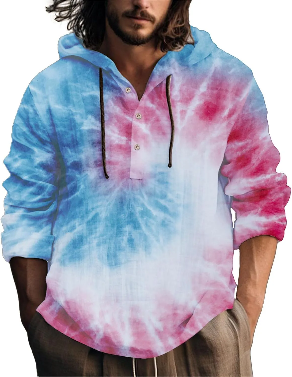 

CRNTCEM мужская повседневная худи с 1/4 молнией, тай-дай, длинный рукав, легкая