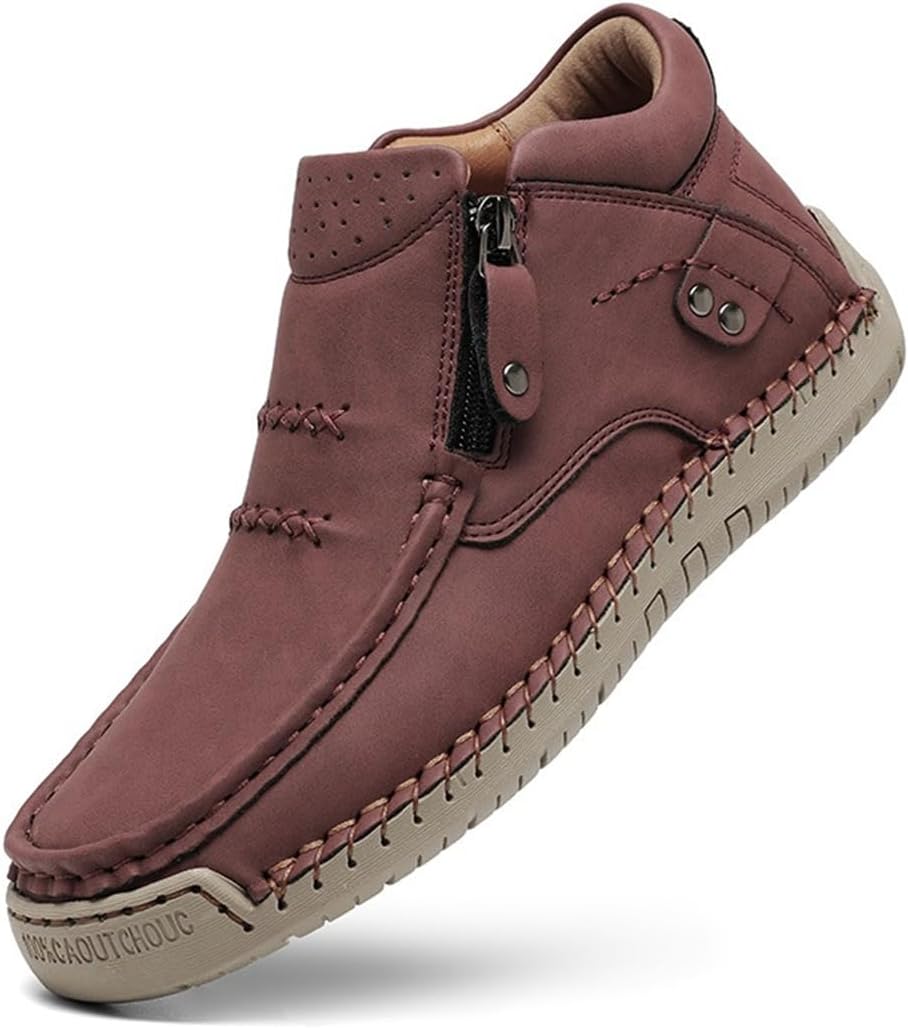 

Мужские и женские высокие лоферы ручной работы с боковой молнией, повседневные, офисные, для путешествий, активного отдыха, походов и прогулок Generic, красный