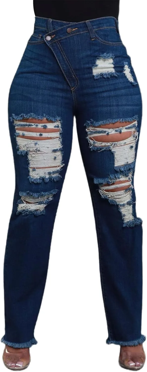 

Женские джинсы с высокой талией, рваные, растягивающиеся Cupitool