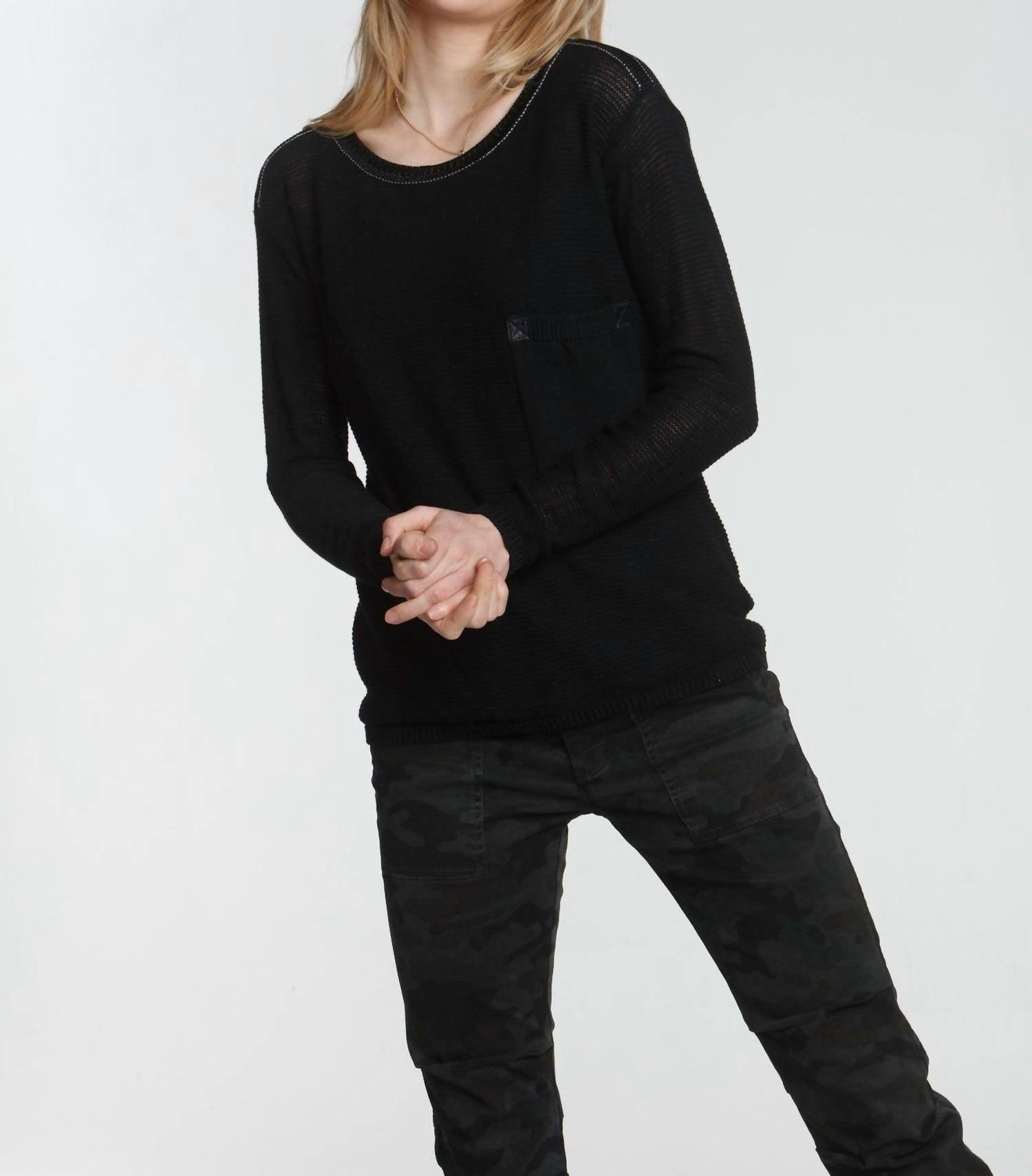 

Женский топ Frankie с карманом в черном цвете LABEL+thread