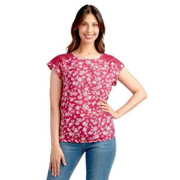 

Женский топ с кружевными плечами и рукавом долман Apt. 9, цвет fuschia white floral