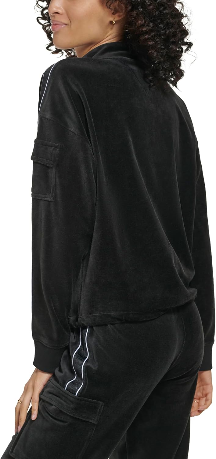 Женская велюровая толстовка-карго Tommy Hilfiger с застежкой-молнией Quarter Zip, Black — фото 4
