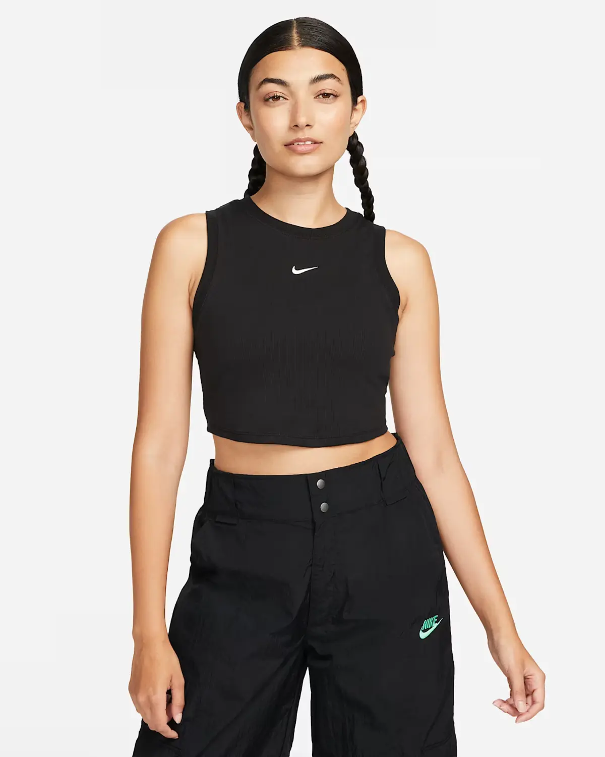 

Nike Sportswear Chill Knit Топ майка женская черная стрейч ребристая укороченная