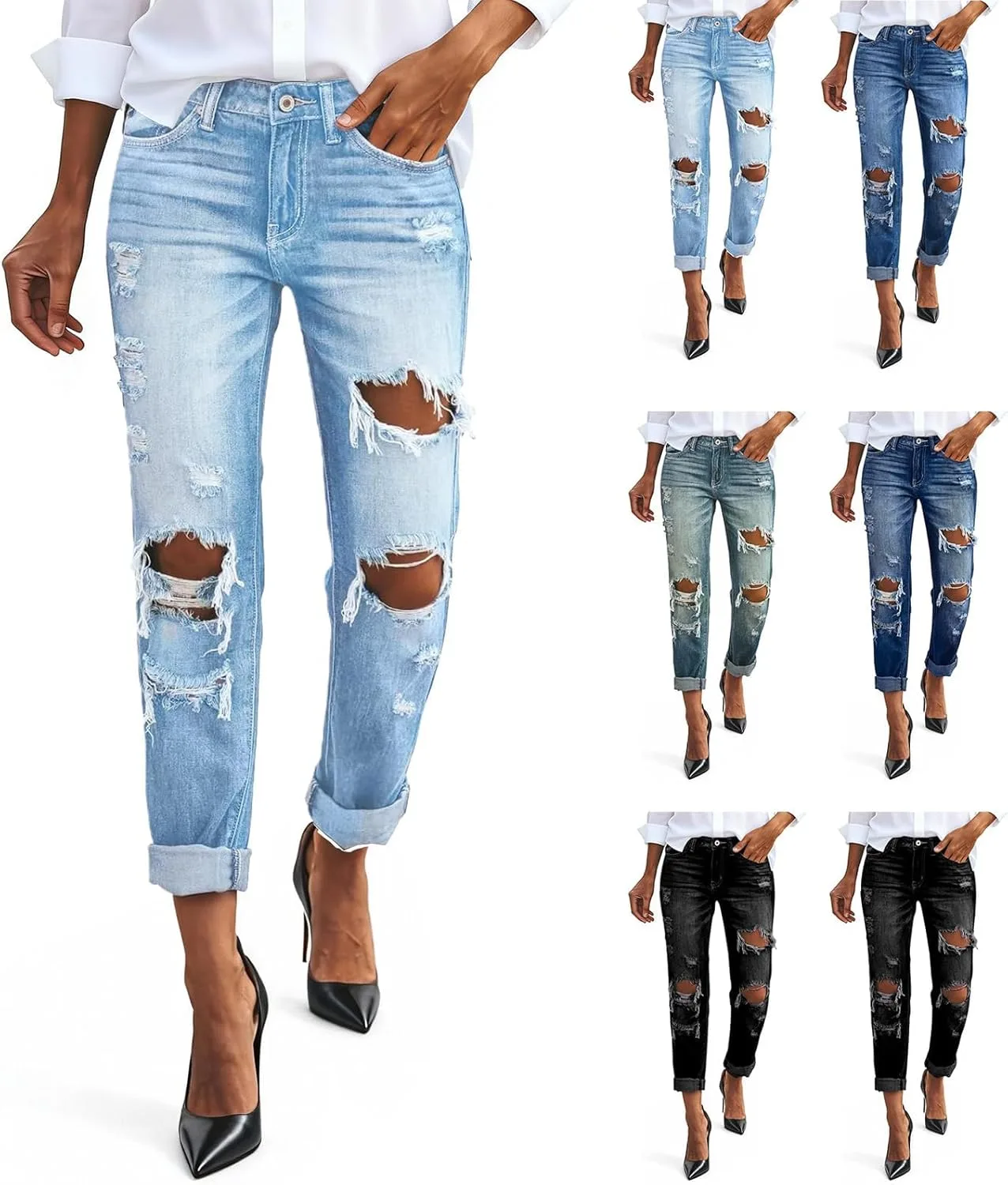 

Женские джинсы Boyfriend Mid Rise с эффектом потертости