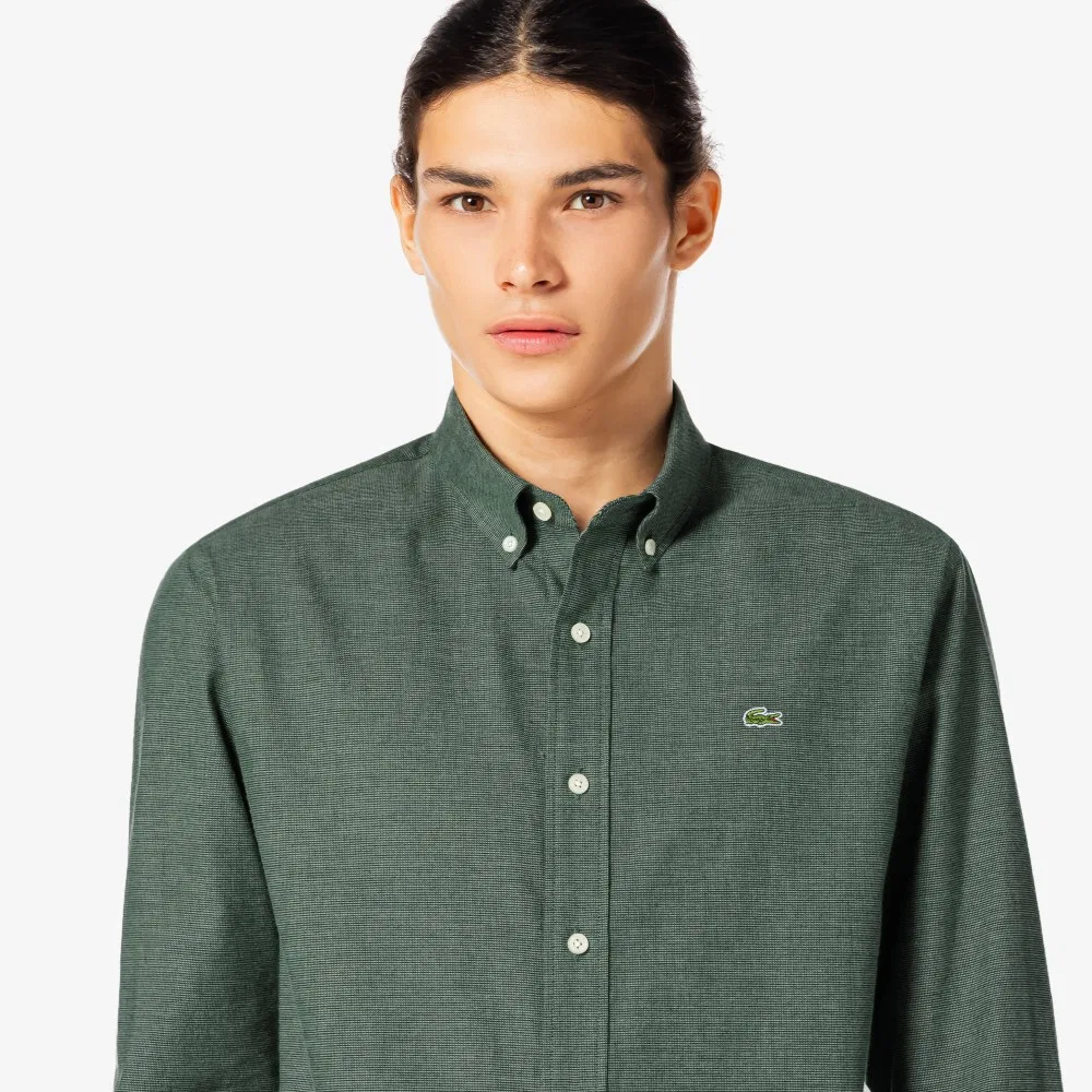 Мужская фланелевая рубашка в клетку тёмно-зелёного цвета от Lacoste — фото 2