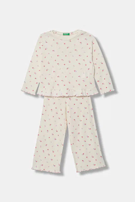 Пижама детская хлопковая ажурная United Colors of Benetton, бежевый
