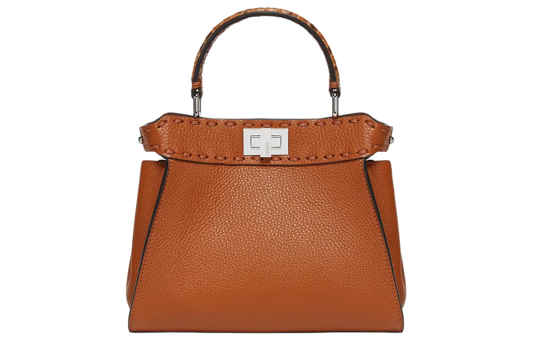 

FENDI Сумка Peekaboo из телячьей кожи, сумка через плечо, мини, женская, коричневого цвета