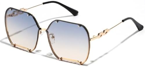 

Солнцезащитные очки квадратной формы большого размера 2026 года для женщин и мужчин, модные панк-очки с цепочкой и заклепками, солнцезащитные очки UV400 MTZJH, Blue Yellow