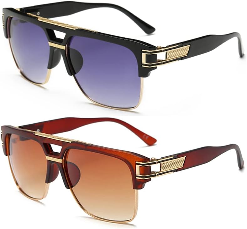 

Квадратные солнцезащитные очки Dollger для мужчин, классические большие солнцезащитные очки в стиле ретро, ​​полуободковая оправа из золотистого сплава, защита от УФ-излучения UV400, A2:grey and Brown