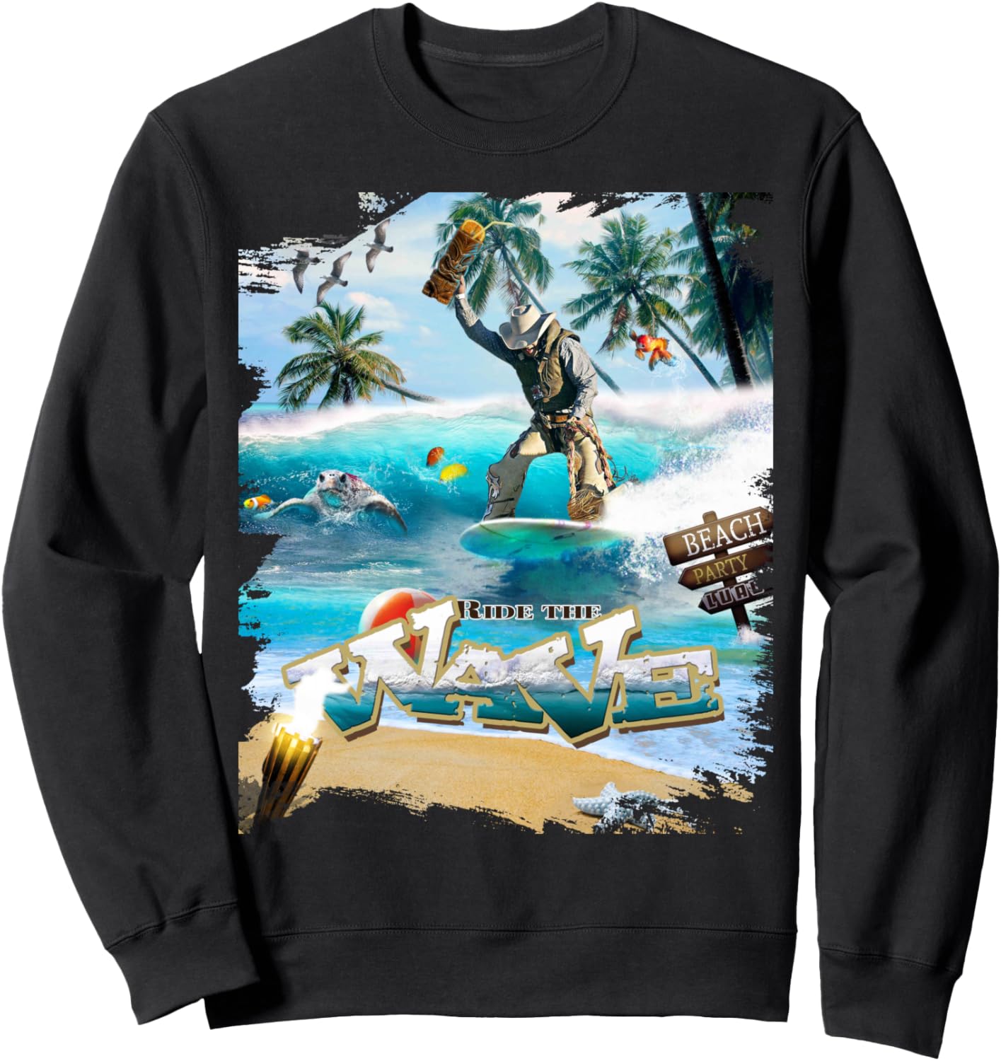 

Забавная толстовка с изображением гавайского ковбоя, занимающегося серфингом и тропическим родео в стиле «Алоха» Random Galaxy, черный