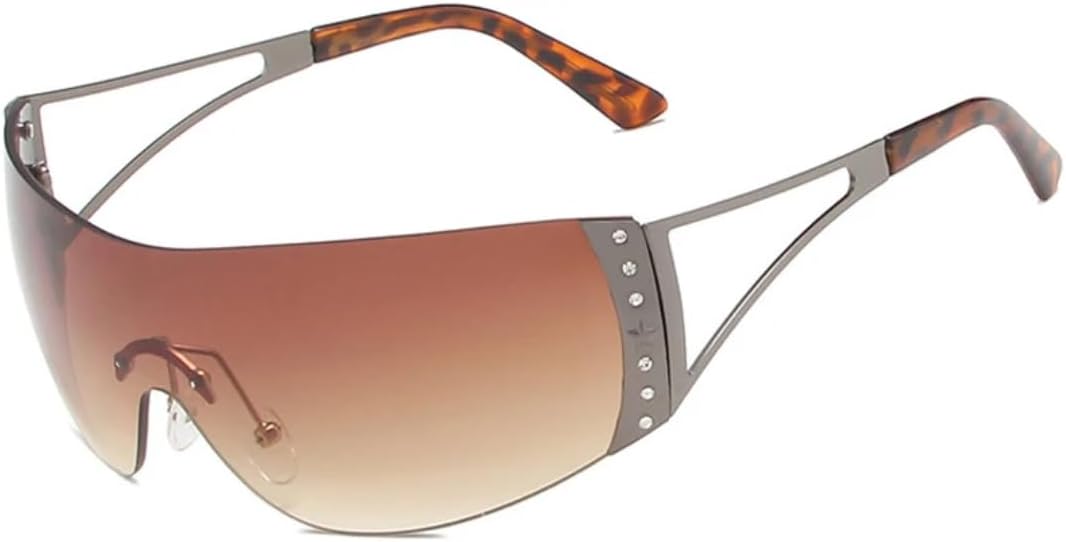 

Винтажные безободковые металлические цельные женские солнцезащитные очки, модные мужские очки для активного отдыха и путешествий, женские очки с защитой от УФ-излучения UV400 VRTRFFTR, Gun Gradient Tea