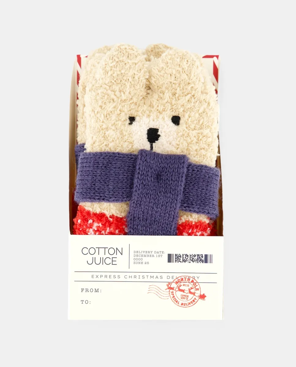 

Детские противоскользящие носки с новогодними медвежатами Cotton Juice, красный