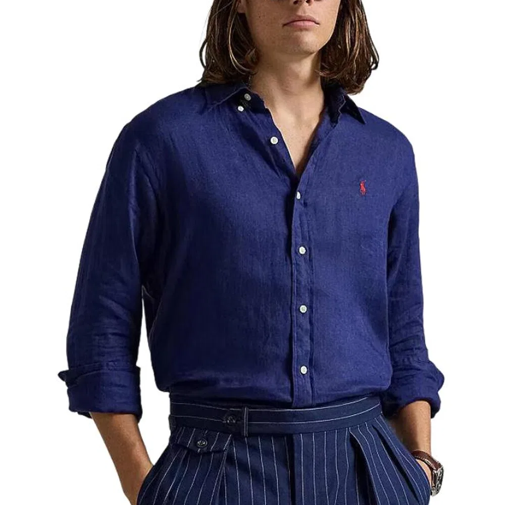 Длинный рукав хлопковая рубашка Polo Ralph Lauren, Marine Blue — фото 3