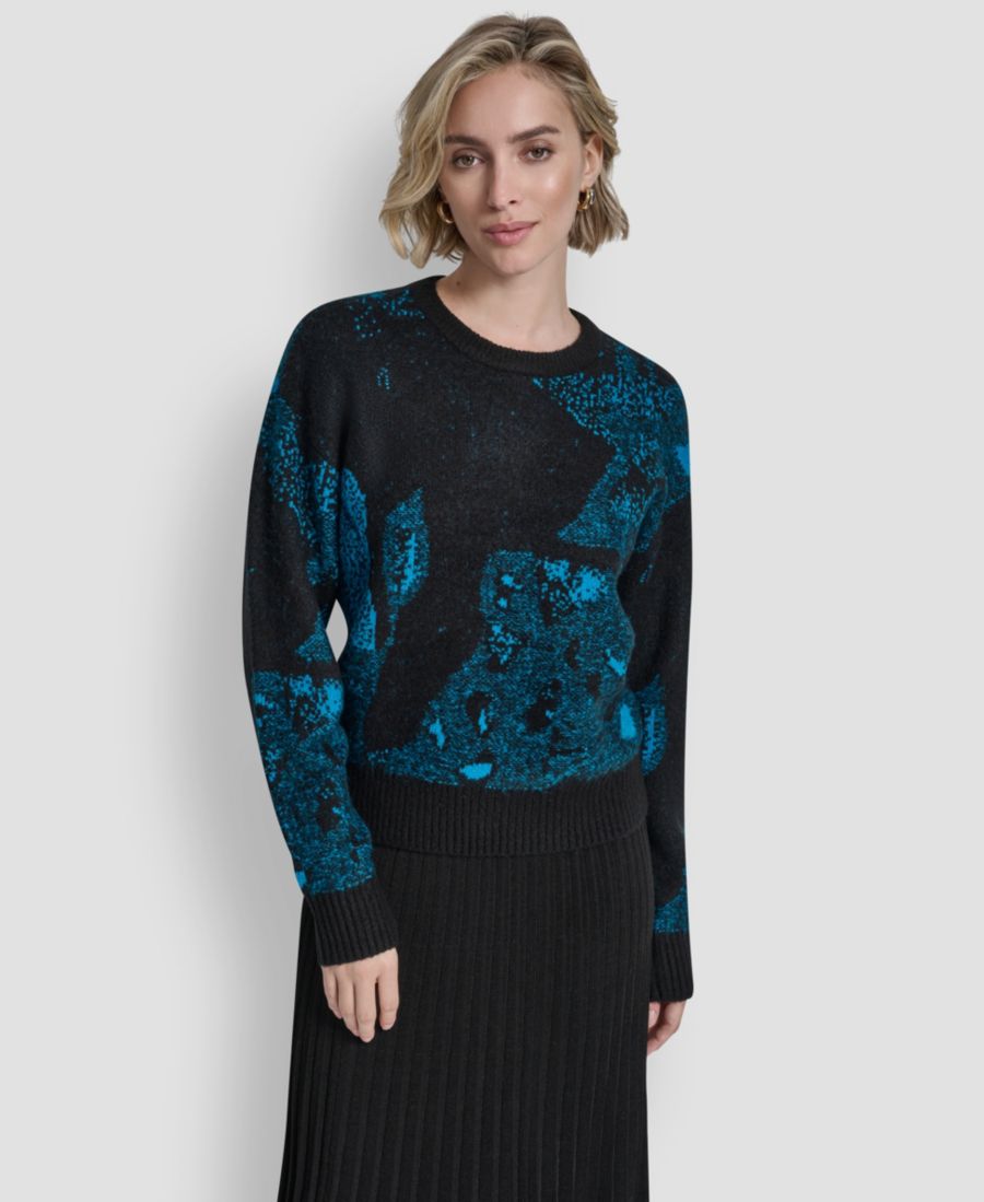 

Женский свитер из мохера с длинными рукавами и интарсией DKNY, Black/ocean Blue